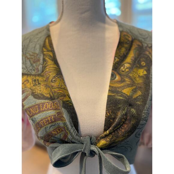 Upcycled Hang Loose Crop Top Pink and Green Tie Front Size S-M | SAME DAY SHIP - Picture 5 of 7